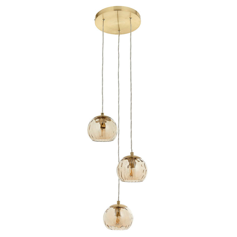 Detail of the satin brass finish on the Dimple 3 Light Pendant