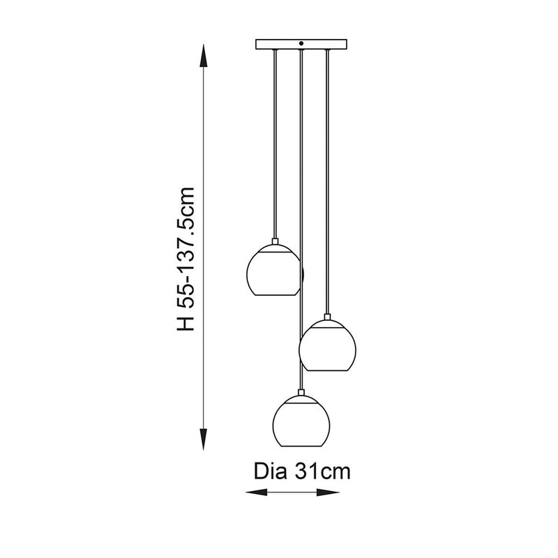Dimple 3 Light Pendant dimension drawing showing width and drop