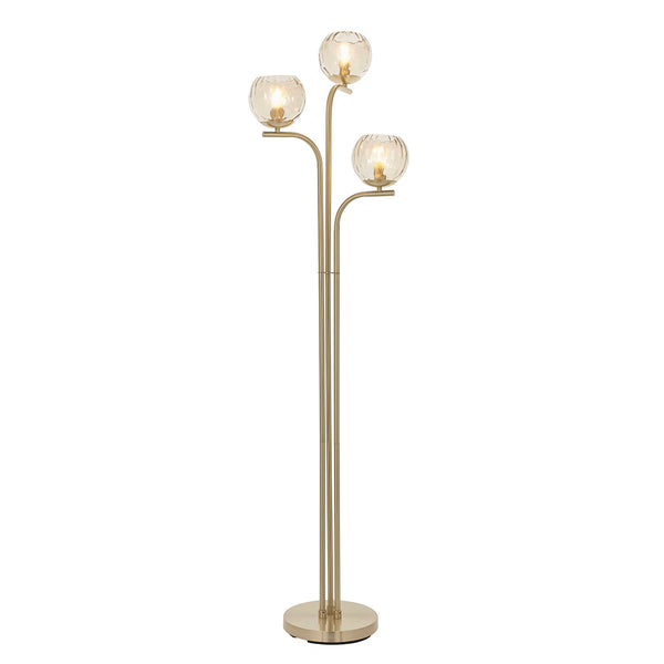 Endon Dimple 3 Light Floor Lamp in satin brass on a white background