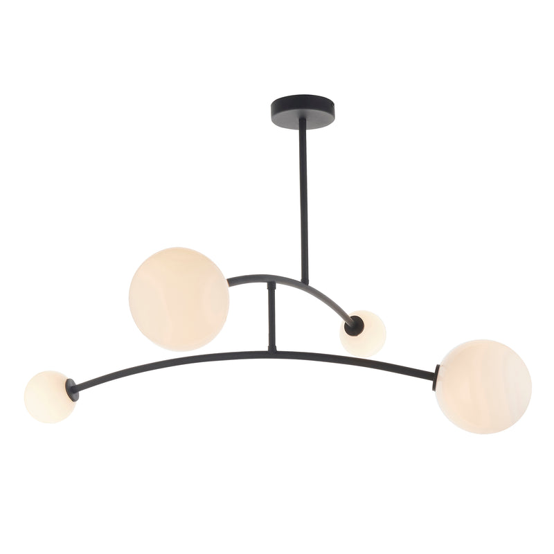 Endon Balance 4 Light Semi Flush Ceiling Light in matt black and opal glass
