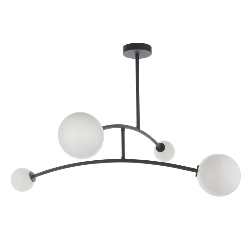 Balance 4 Light Semi Flush Ceiling Light – alternative view in matt black and opal glass