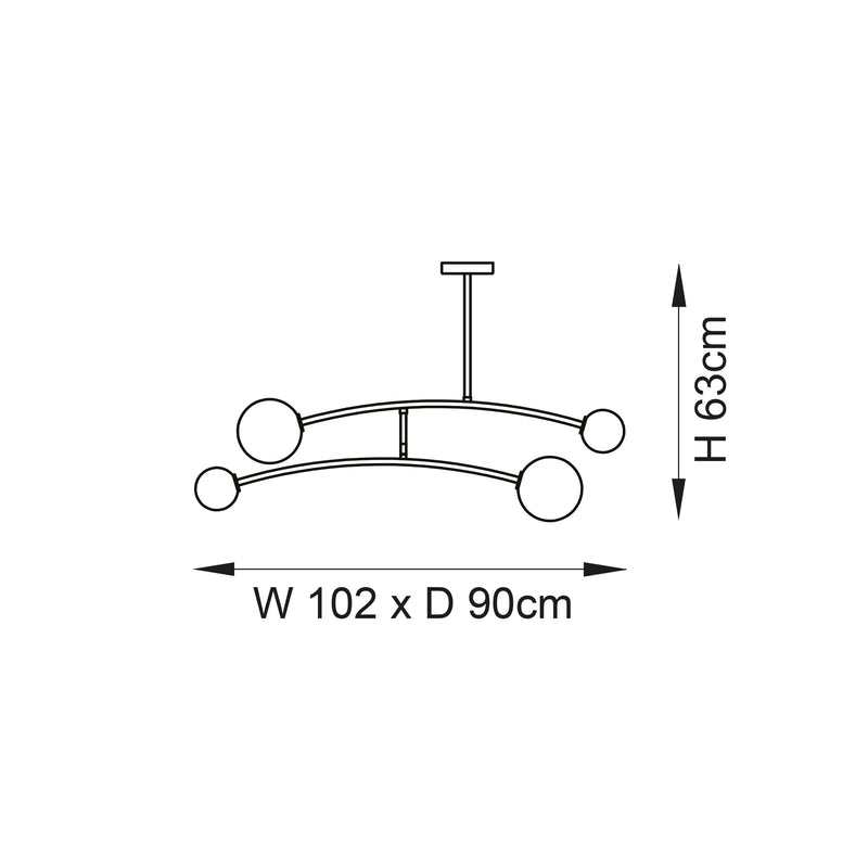 Balance 4 Light Semi Flush Ceiling Light dimension drawing showing width and depth