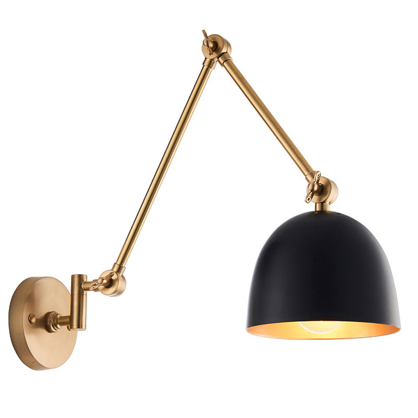 Lehal Swing Arm Wall Light in Antique Brass with Matt Black Adjustable Shade – Industrial Task Lamp for Bedrooms, Kitchens & Workspaces.