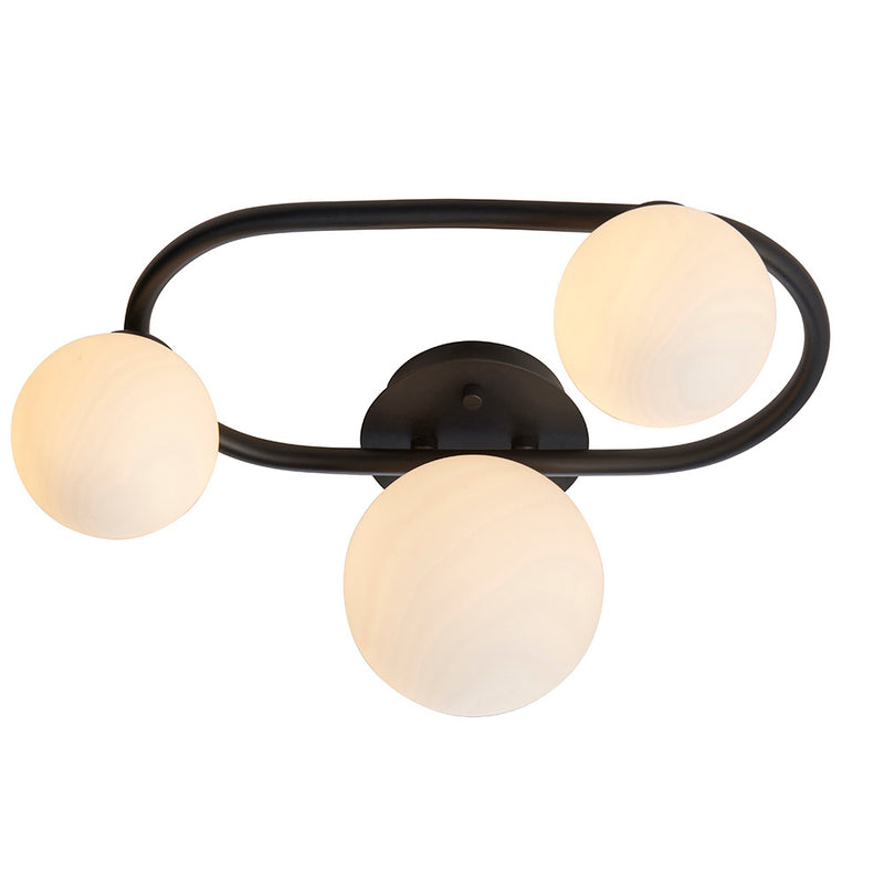 Endon Pulsa 3 Light Bathroom Ceiling Light in matt black and white glass