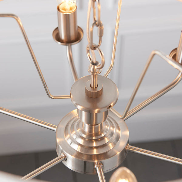 Close-up of the natural linen on the Highclere 6 Light Drum Pendant