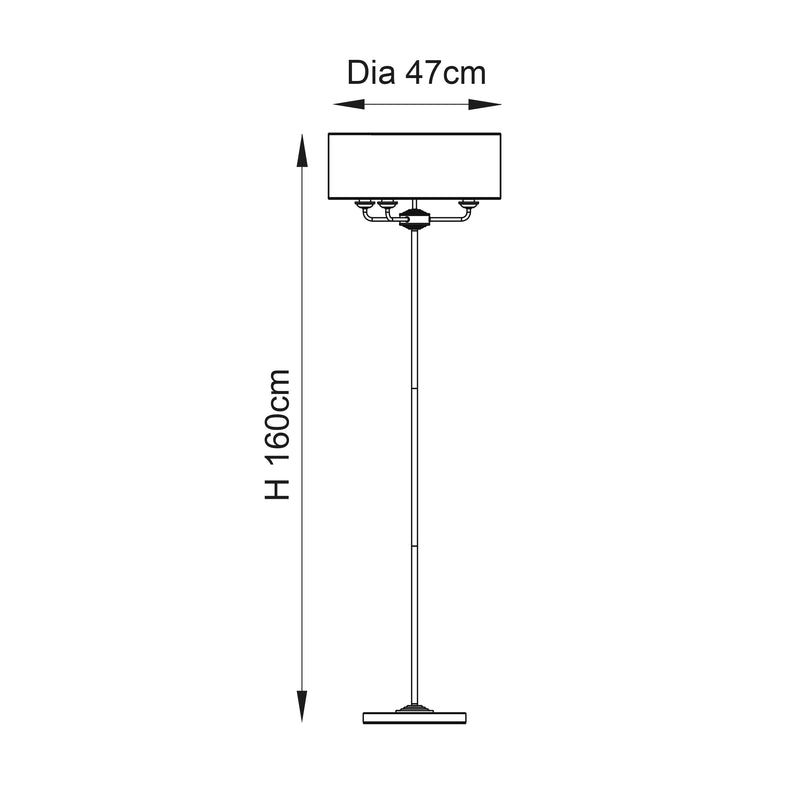Highclere 3 Light Floor Lamp dimension drawing showing height and width