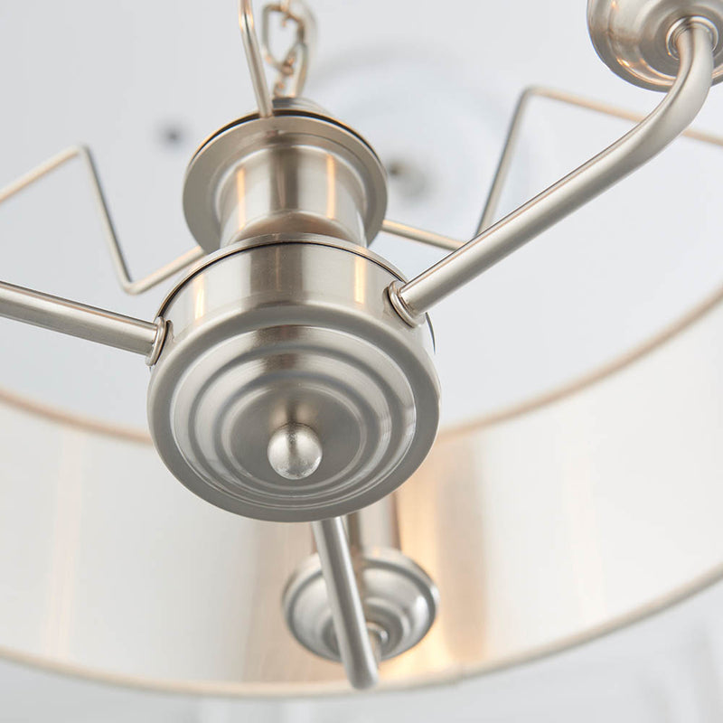 Highclere 3 Light Drum Pendant detail showing the natural linen and fittings