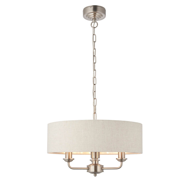 Highclere 3 Light Drum Pendant – alternative view in brushed chrome