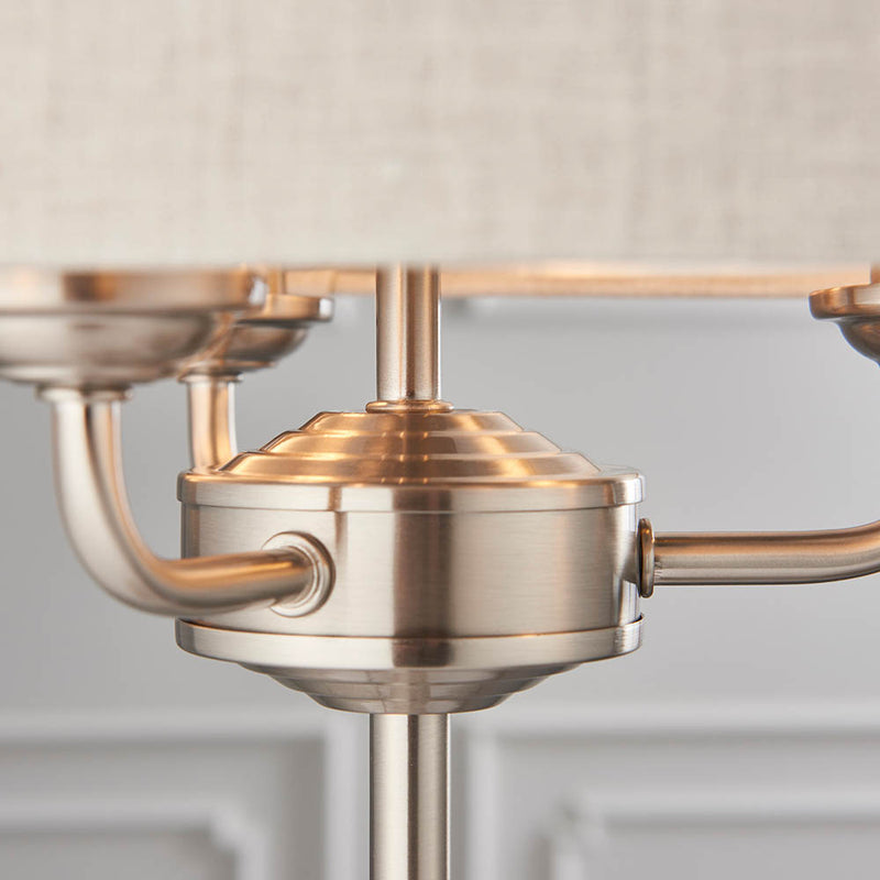 Close-up of the Highclere 3 Light Table Lamp shade and finish