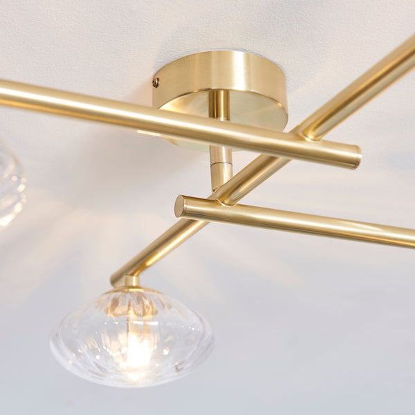Close-up of the clear ribbed glass on the Mobias 4 Light Bathroom Ceiling Light