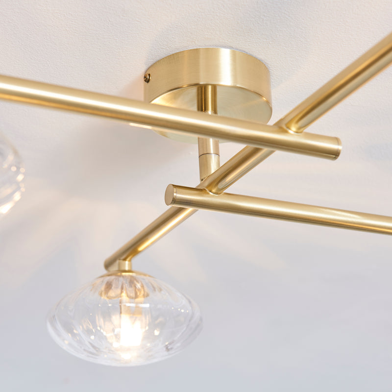 Close-up of the clear ribbed glass on the Mobias 4 Light Bathroom Ceiling Light