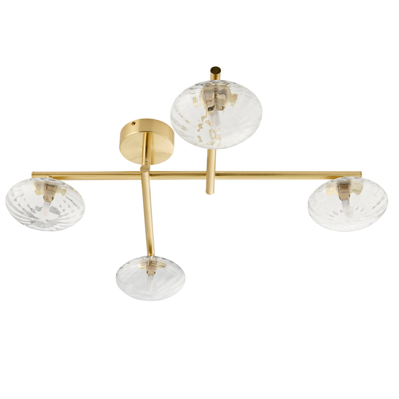 Mobias 4 Light Bathroom Ceiling Light detail showing the clear ribbed glass and fittings