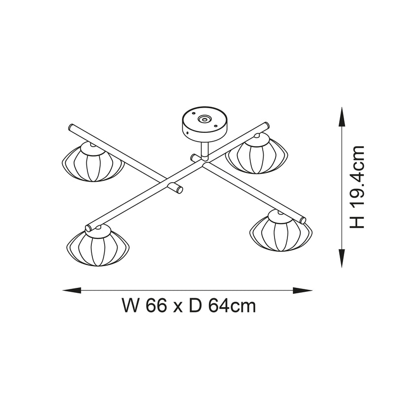 Mobias 4 Light Bathroom Ceiling Light dimension drawing showing width and depth