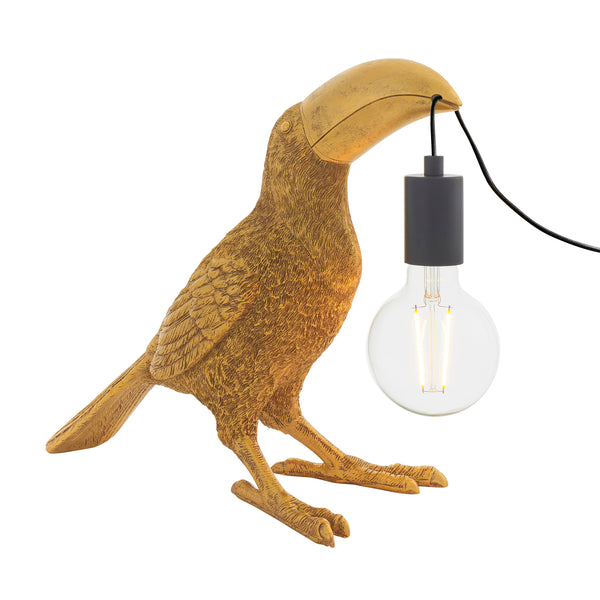 Endon Toucan Table Lamp in vintage gold on a white background