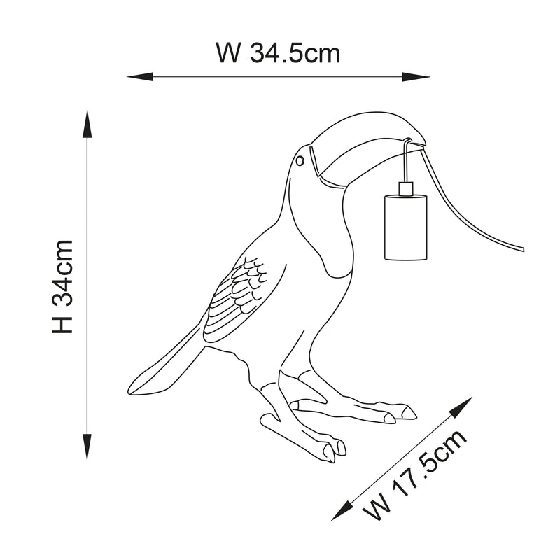 Toucan Table Lamp dimension drawing showing height and width