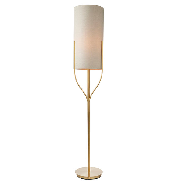 Endon Fraser Floor Lamp in satin brass on a white background