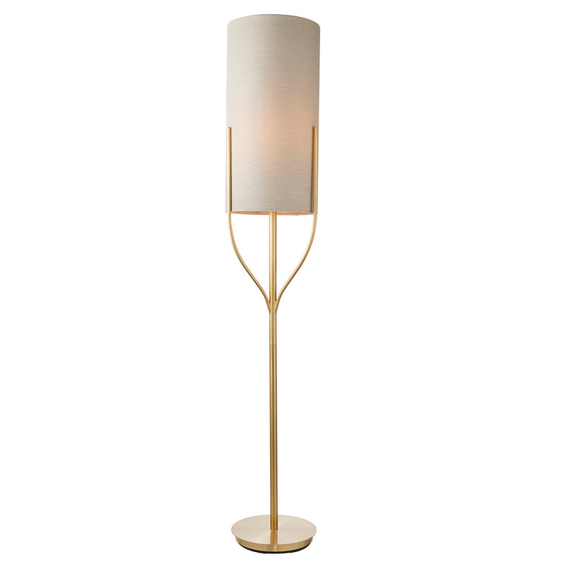 Endon Fraser Floor Lamp in satin brass on a white background