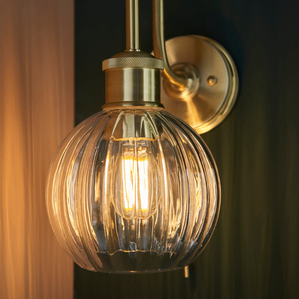 Close-up of the clear ribbed glass on the Kendall Bathroom Wall Light