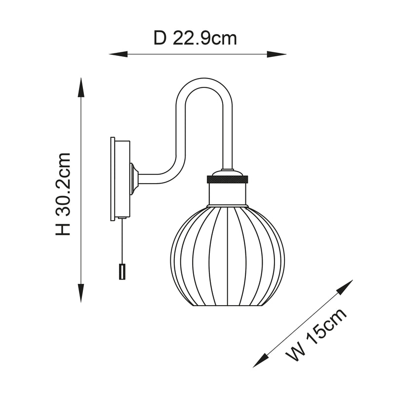 Kendall Bathroom Wall Light dimension drawing showing height, width and projection