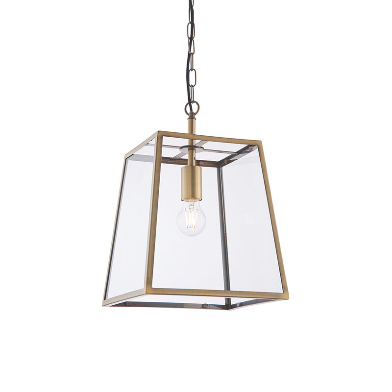 Endon Hurst Lantern Pendant in matt antique brass with clear glass