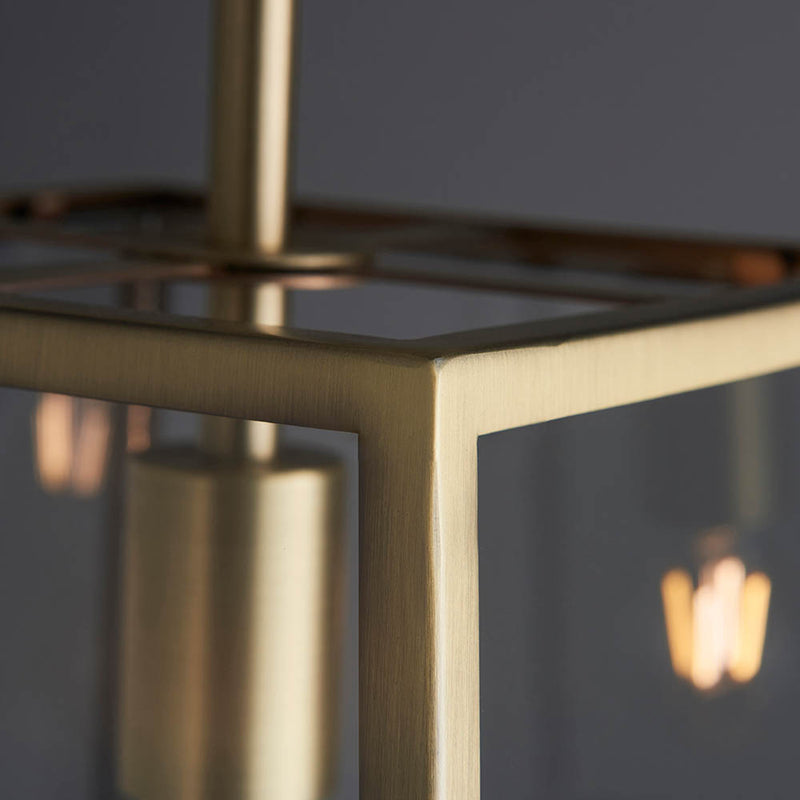 Detail of the matt antique brass finish on the Hurst Lantern Pendant