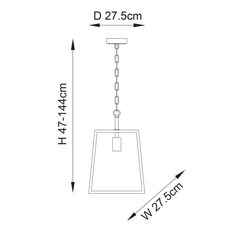 Hurst Lantern Pendant dimension drawing showing width and drop
