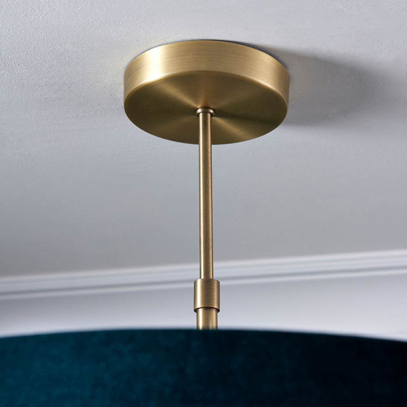 Close-up of the Hayfield 3 Light Drum Pendant ceiling plate and fittings