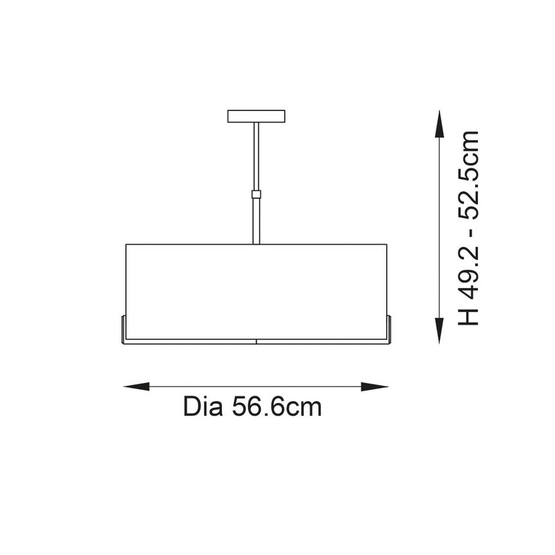 Hayfield 3 Light Drum Pendant dimension drawing showing width and drop