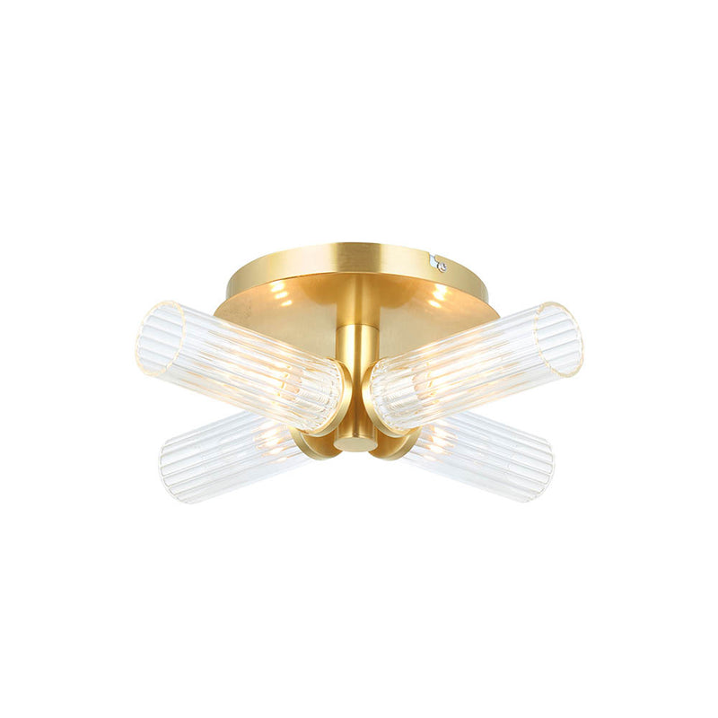Endon Talo 4 Light Bathroom Ceiling Light in satin brass with clear ribbed glass
