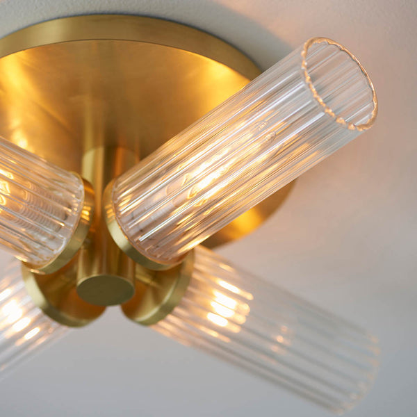 Close-up of the clear ribbed glass on the Talo 4 Light Bathroom Ceiling Light