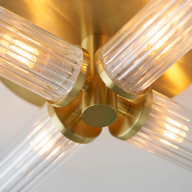 Detail of the satin brass finish on the Talo 4 Light Bathroom Ceiling Light