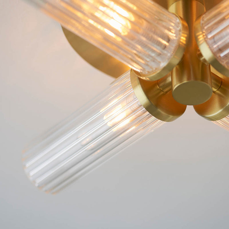 Talo 4 Light Bathroom Ceiling Light detail showing the clear ribbed glass and fittings