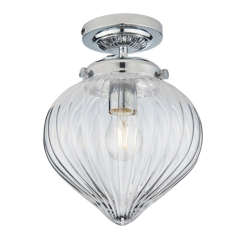 Endon Cheston Bathroom Flush Ceiling Light in chrome with clear ribbed glass