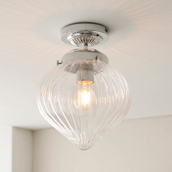 Cheston Bathroom Flush Ceiling Light in chrome on a bathroom ceiling