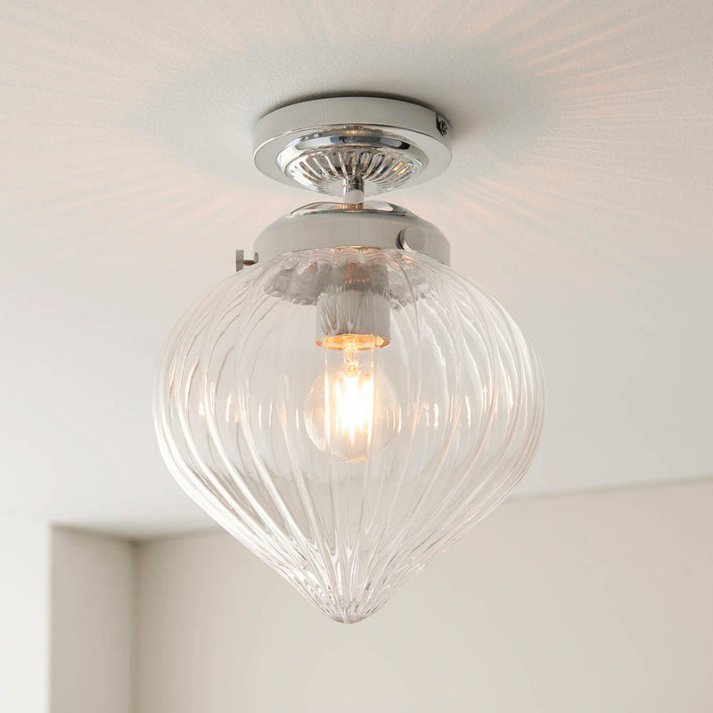 Cheston Bathroom Flush Ceiling Light in chrome on a bathroom ceiling