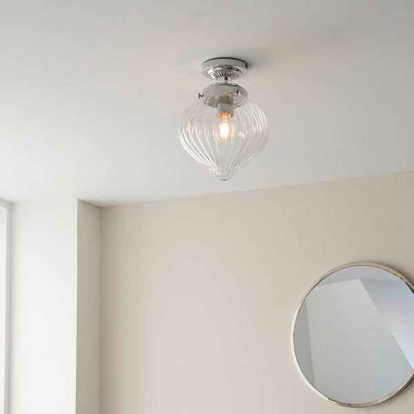 Cheston Bathroom Flush Ceiling Light in chrome shown in a room setting