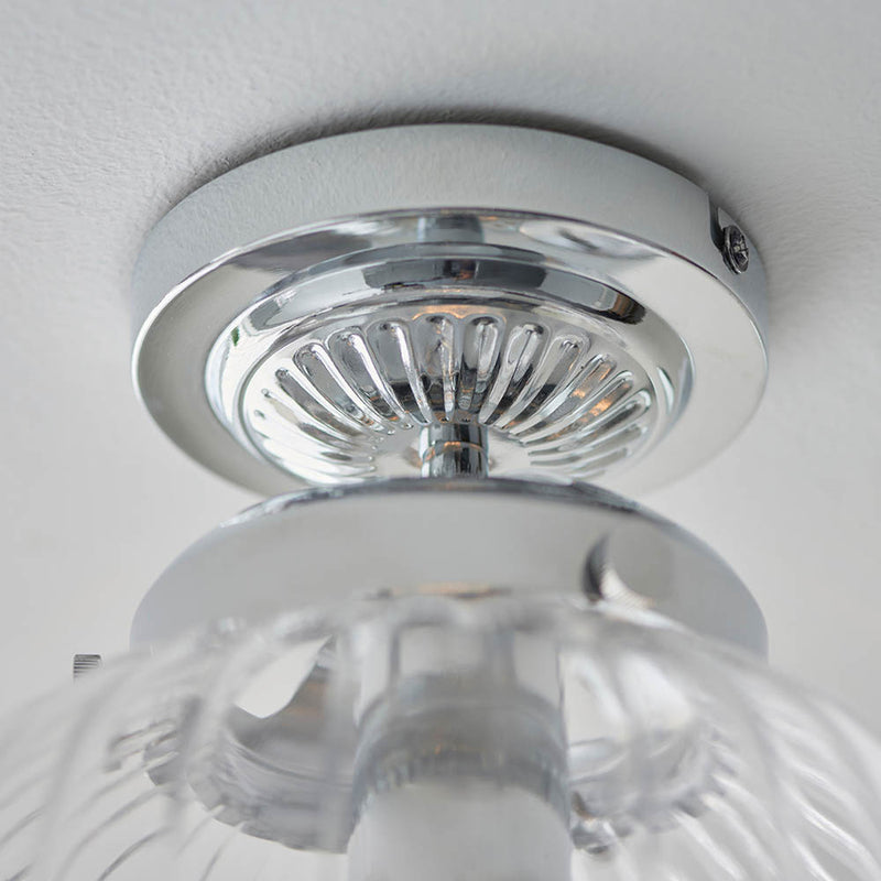 Cheston Bathroom Flush Ceiling Light detail showing the clear ribbed glass and fittings