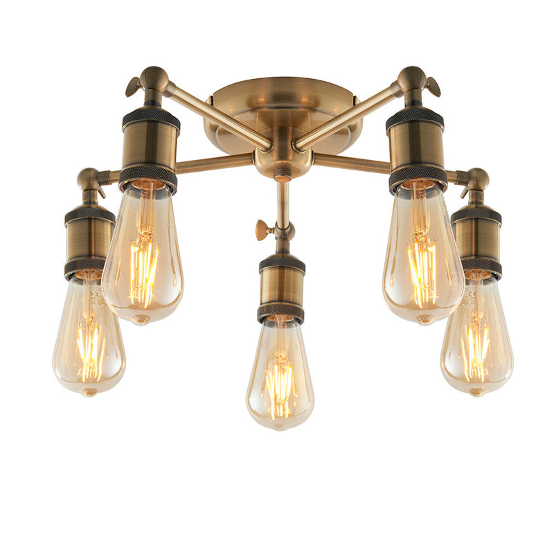 Endon Hal 5 Light Semi Flush Ceiling Light in antique brass