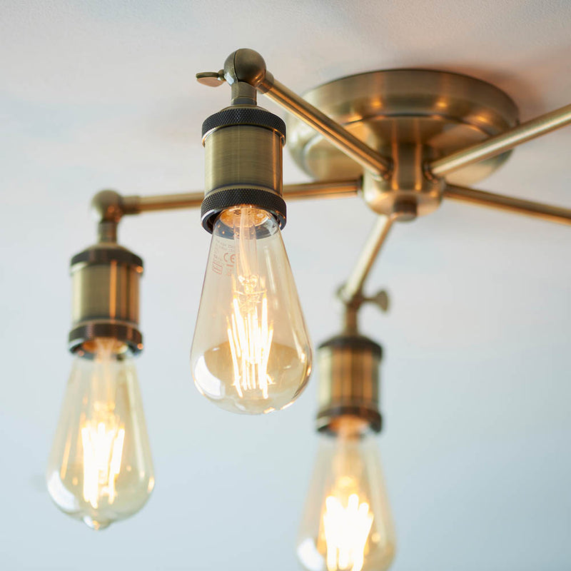 Detail of the antique brass finish on the Hal 5 Light Semi Flush Ceiling Light