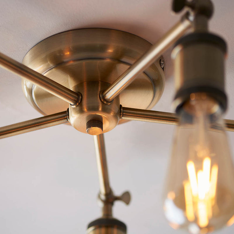 Hal 5 Light Semi Flush Ceiling Light detail showing the metalwork and fittings