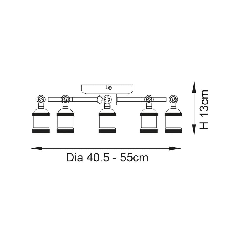 Hal 5 Light Semi Flush Ceiling Light dimension drawing showing width and depth