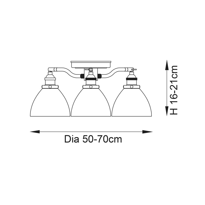 Hansen 3 Light Semi Flush Ceiling Light dimension drawing showing width and depth