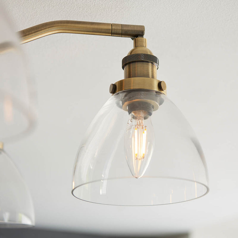 Hansen 5 Light Semi Flush Ceiling Light detail showing the clear glass and fittings