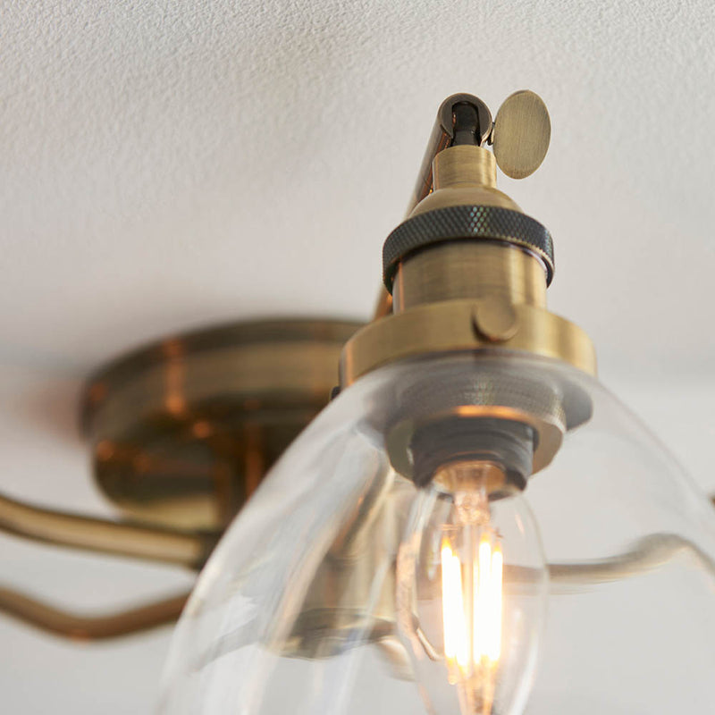 Close-up of the Hansen 5 Light Semi Flush Ceiling Light ceiling plate and fittings