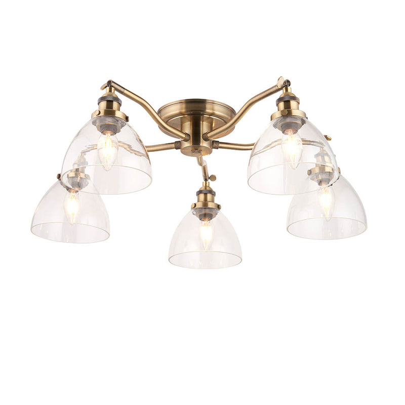 Hansen 5 Light Semi Flush Ceiling Light – alternative view in antique brass