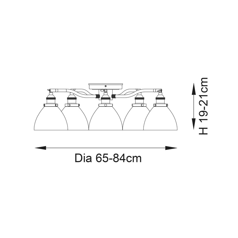 Hansen 5 Light Semi Flush Ceiling Light dimension drawing showing width and depth