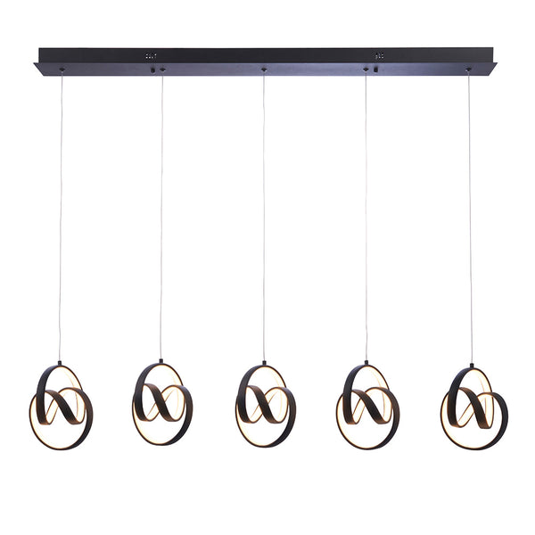 Endon Cosma 5 Light LED Linear Pendant in textured black with white silicone