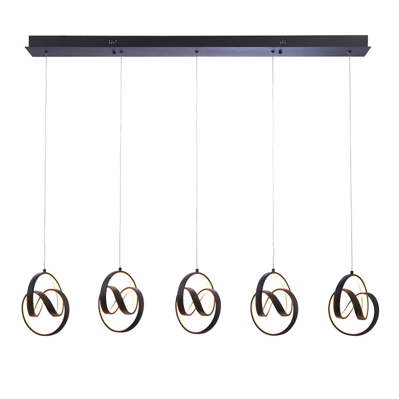 Endon Cosma 5 Light LED Linear Pendant in textured black with white silicone