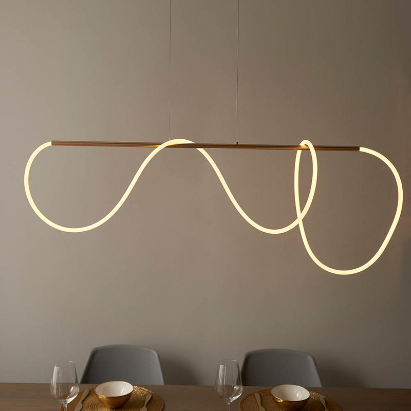 Detail of the satin gold finish on the Attalea LED Linear Pendant