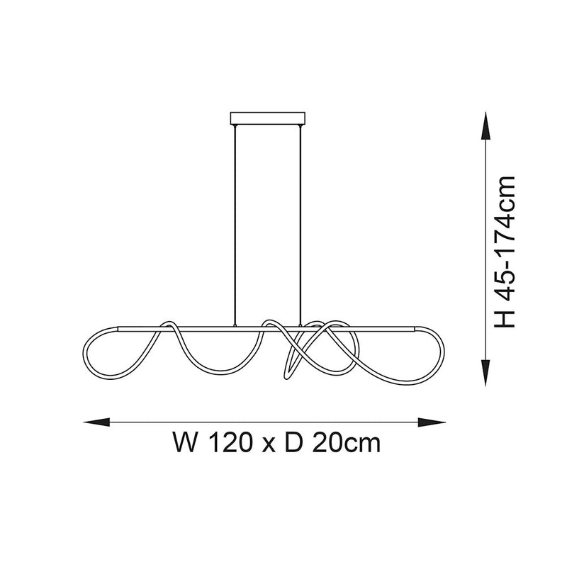 Attalea LED Linear Pendant dimension drawing showing width and drop